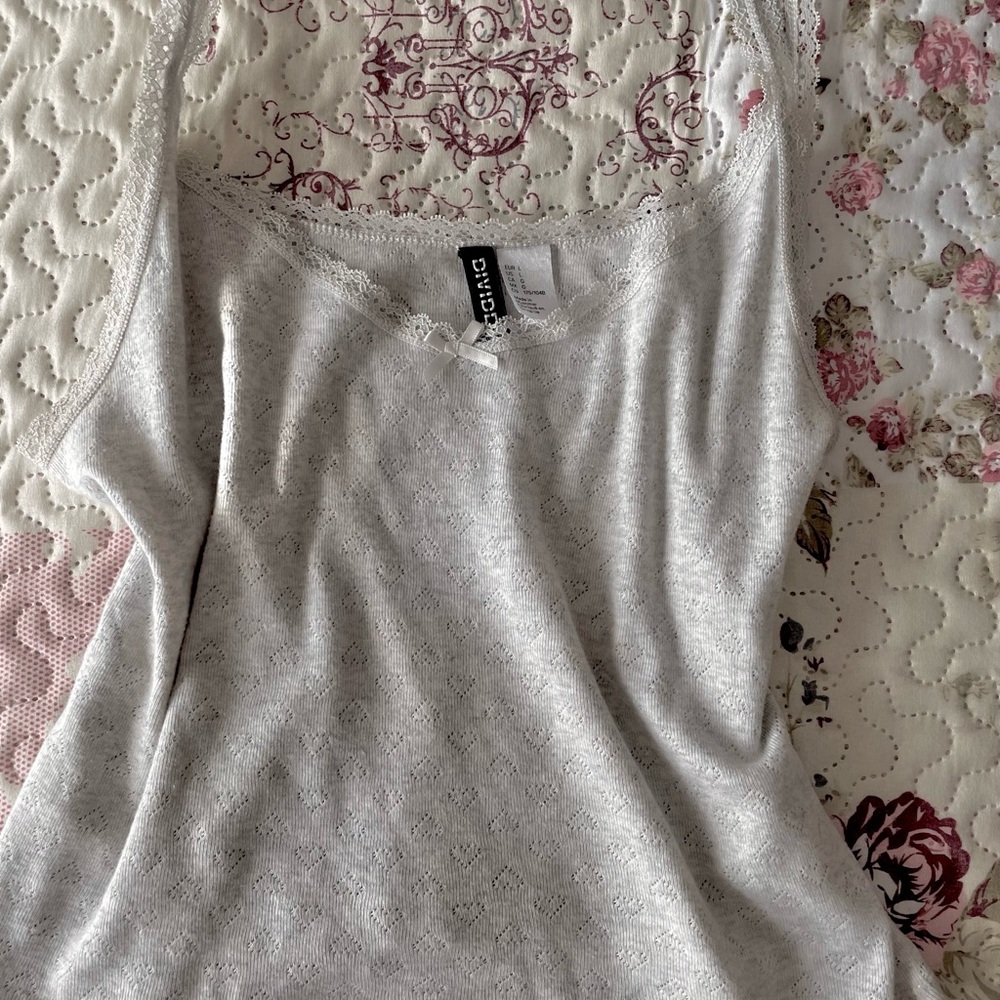 Light Grey Lace-Trim Tank Top